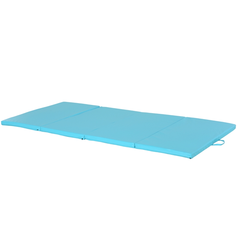 Soozier 4'x8'x2" Folding Gymnastics Tumbling Mat, Exercise Mat with Carrying Handles for Yoga, MMA, Martial Arts, Stretching, Core Workouts, Light Blue
