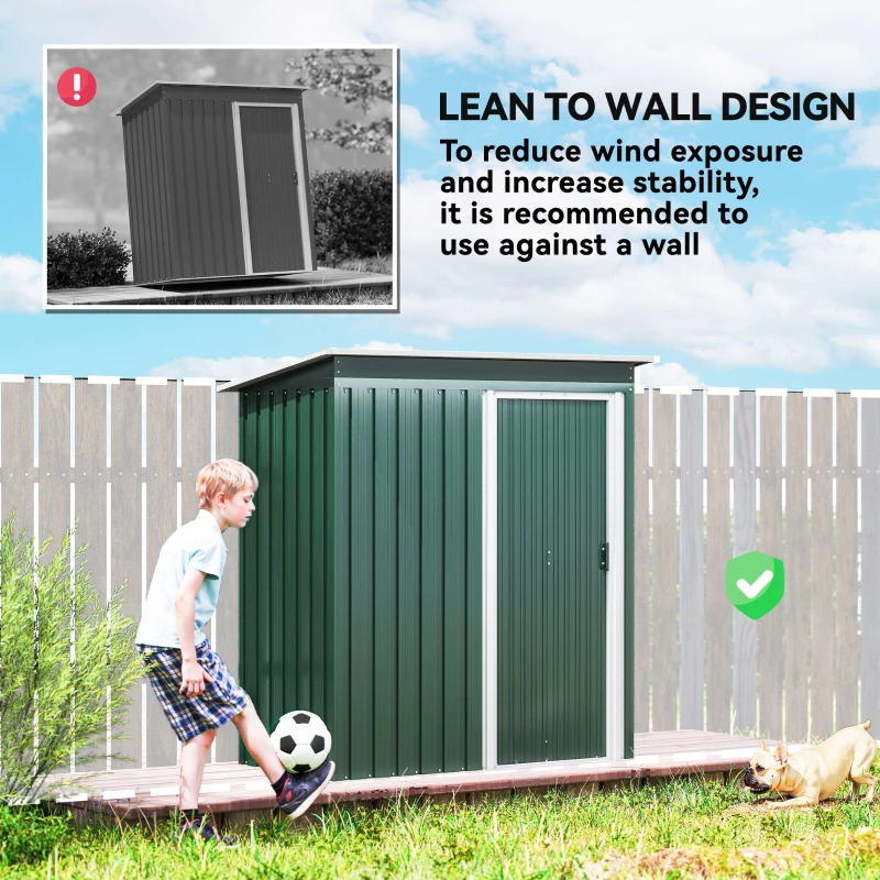 Outsunny 5 x 3 FT Outdoor Storage Shed with Sliding Door and Sloped Roof, Steel Frame Garden Shed Tool Equipment, Green