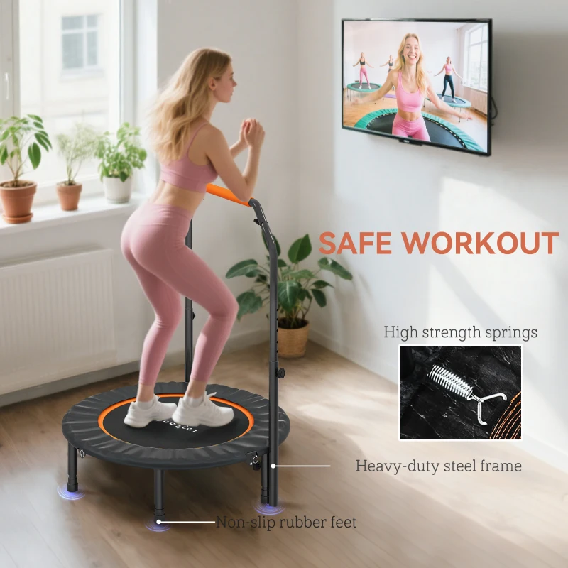 Soozier 40" Foldable Mini Fitness Trampoline, with Adjustable Foam Handle, Orange