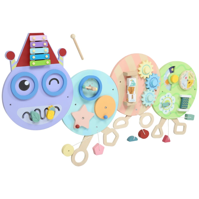 Qaba Caterpillar Montessori Busy Board, 7 in 1 Sensory Wall for Playroom Nursery Classroom, for Toddlers 3+ Years