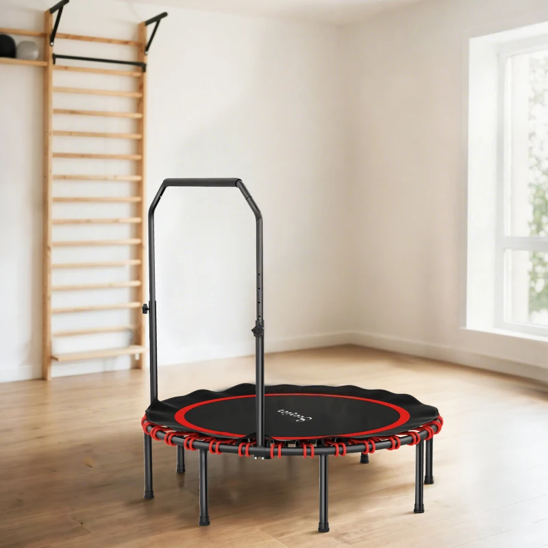 Soozier 48" Foldable Rebounder Trampoline, Mini Trampoline Indoor with Adjustable Handle, Quiet and Safe Bungee Rebounder