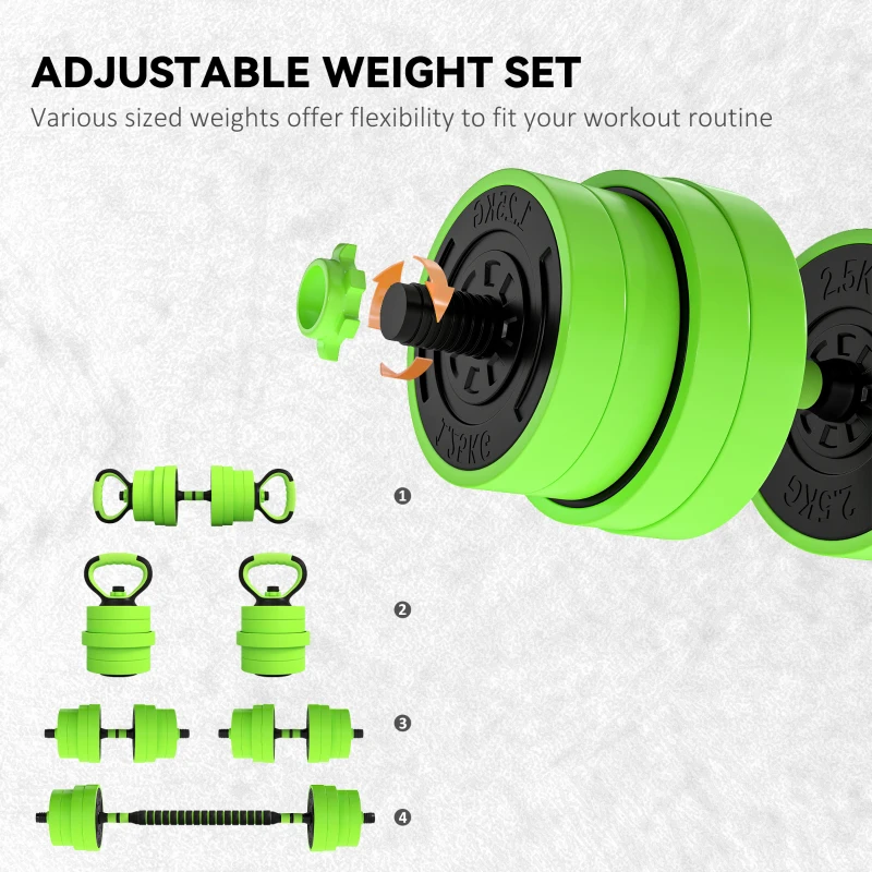 Soozier 66lbs 4-in-1 Adjustable Weight Dumbbell Set, Barbell, Kettlebell, Push Up Stand, Green