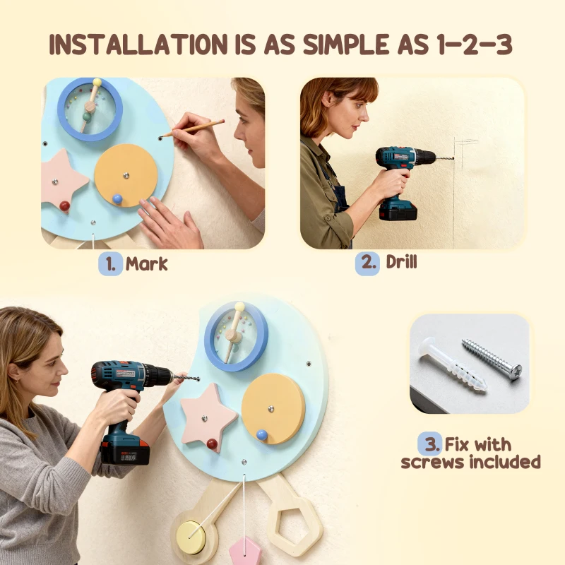 Qaba Caterpillar Montessori Busy Board, 7 in 1 Sensory Wall for Playroom Nursery Classroom, for Toddlers 3+ Years