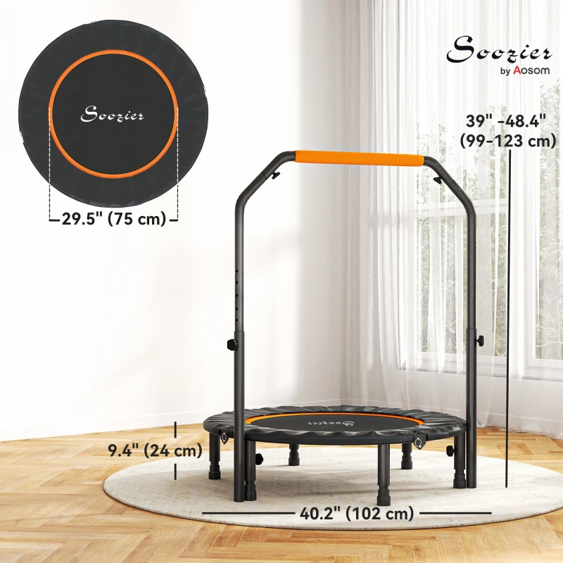 Soozier 40" Foldable Mini Fitness Trampoline, with Adjustable Foam Handle, Orange