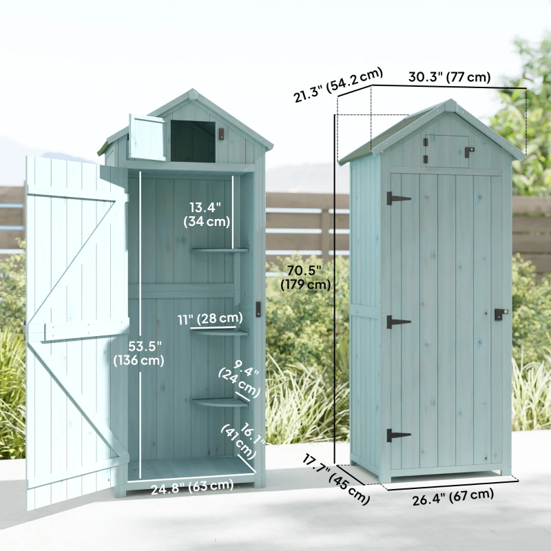 Outsunny 30" x 21" x 71" Garden Storage Shed, Outdoor Tool Utility Storage House  with 3 Tier Shelves and Roof, Blue