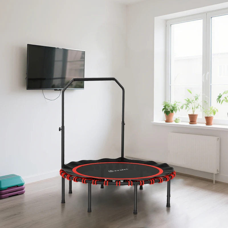 Soozier 48" Foldable Rebounder Trampoline, Mini Trampoline Indoor with Adjustable Handle, Quiet and Safe Bungee Rebounder