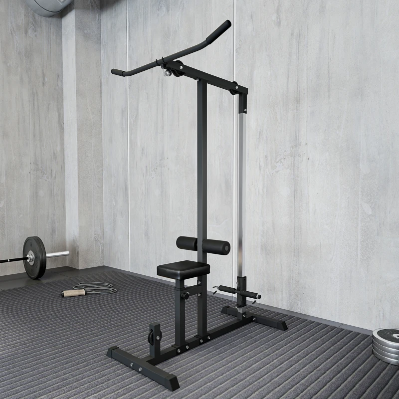 Soozier LAT Pull Down Machine Cable Machine, High and Low Pulley Station with Adjustable Seat, for Home Gym