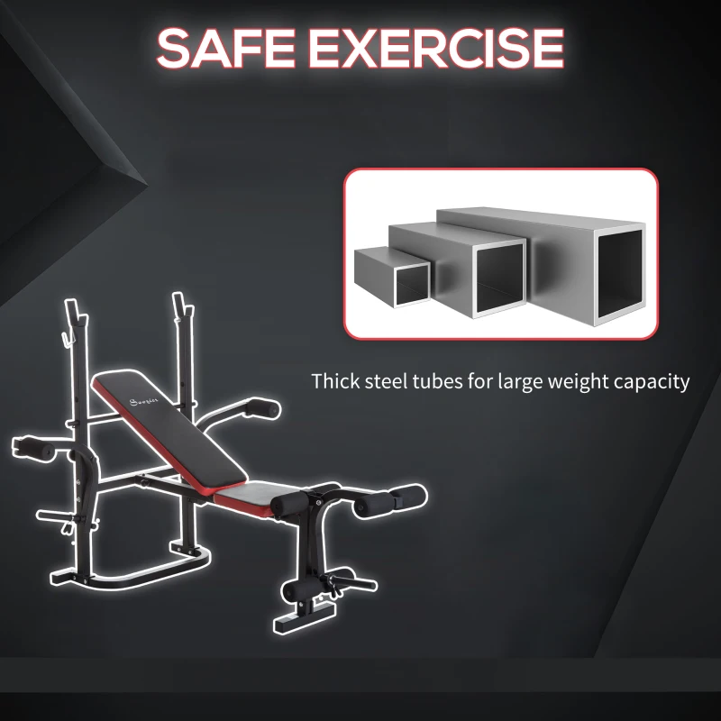 Soozier Adjustable Weight Bench with Leg Developer Barbell Rack for Weight Lifting and Strength Training Multifunctional Bench Press Workout Station for Home Gym