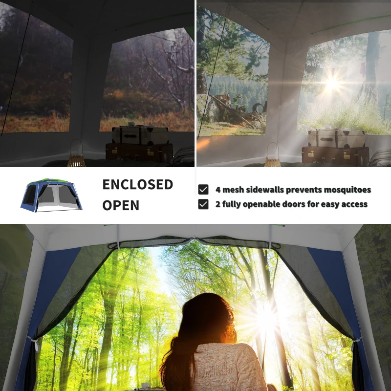 Outsunny 12’x12’x7’ 5-8 Persons Portable Outdoor Camping Tent Waterproof Shelter
