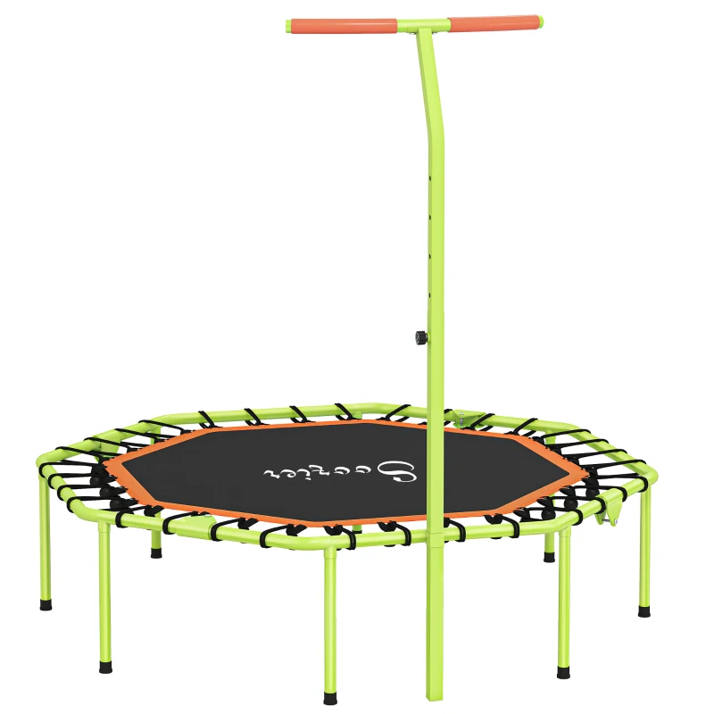 Soozier 50" Foldable Mini Trampoline, Fitness Trampoline Rebounder with Bungee, Adjustable Handle Bar, Stable & Quiet