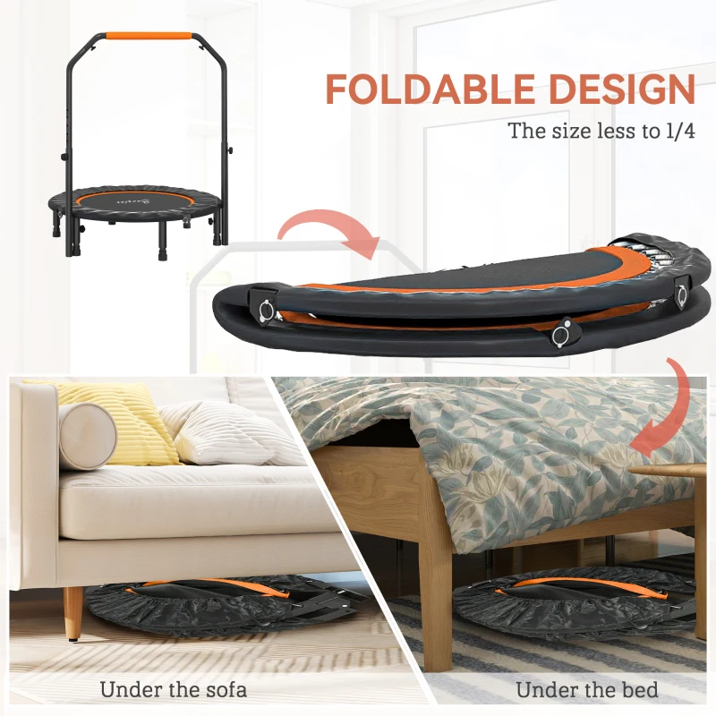 Soozier 40" Foldable Mini Fitness Trampoline, with Adjustable Foam Handle, Orange