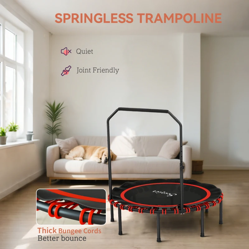 Soozier 48" Foldable Rebounder Trampoline, Mini Trampoline Indoor with Adjustable Handle, Quiet and Safe Bungee Rebounder