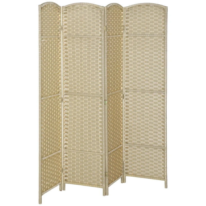 HOMCOM Folding Room Divider Screen 4 Panel 5.6 ' Tall Privacy Screen Freestanding Room Partition for Home Office, Beige