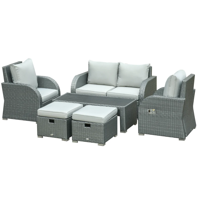 Outsunny 6 PCS Outdoor Rattan Wicker Sofa Set Patio All Weather Furniture w/ Tea Table & Cushion for Backyard Garden Grey