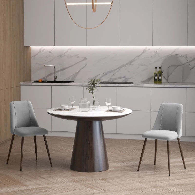 HOMCOM Upholstered Dining Chairs Set of 4, Velvet Accent Chair with Back and Wood-grain Steel Leg for Kitchen, Grey