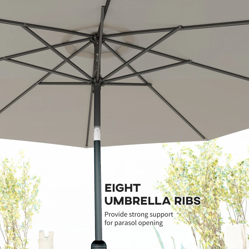 Outsunny 10' x 8' Round Market Umbrella, Patio Umbrella with Crank Handle and Tilt, Outdoor Parasol for Garden, Bench, Lawn, Light Grey