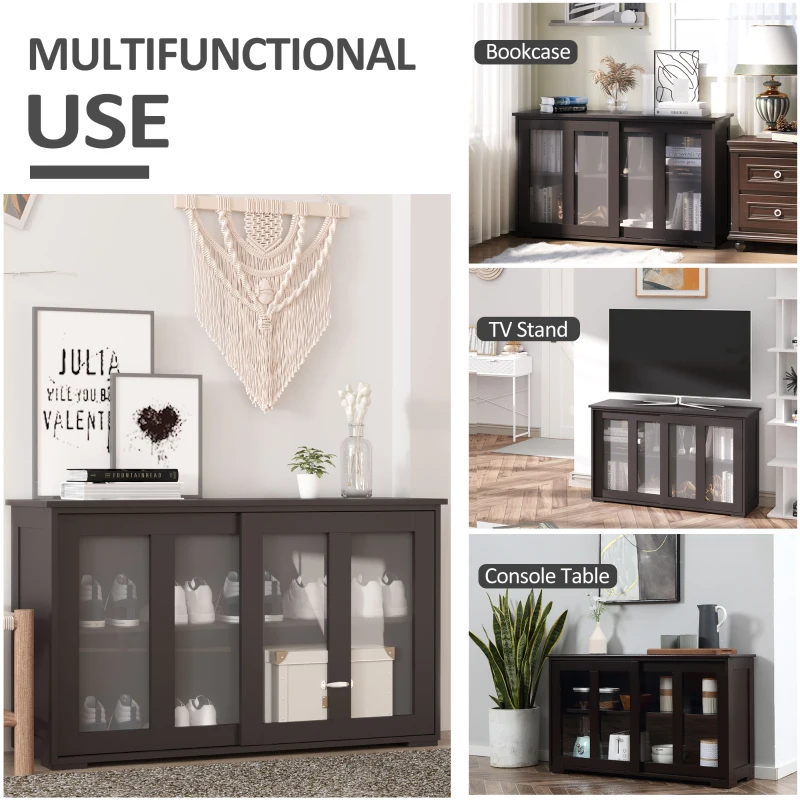 HOMCOM Modern Kitchen Sideboard, Stackable Storage Cabinet, Sliding Glass Door Console, Cupboard Serving Buffet for Kitchen & Dining Room, Coffee