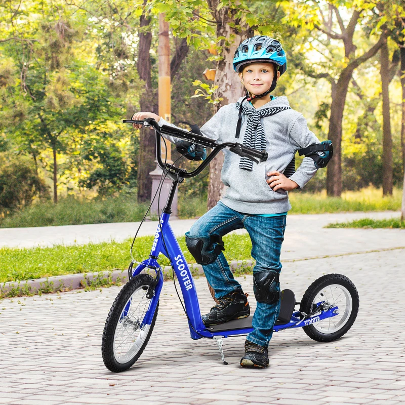 Aosom Kids Scooter with Adjustable Handlebar, Youth Kick Scooter with Dual Brakes, Inflatable Wheels, for Age 5+, Blue