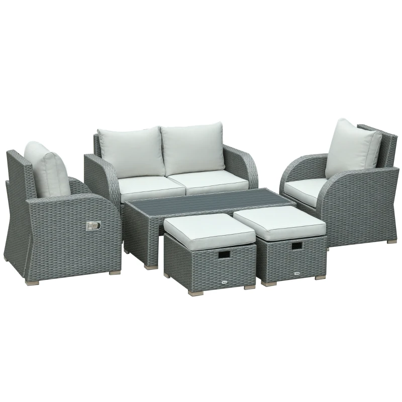 Outsunny 6 PCS Outdoor Rattan Wicker Sofa Set Patio All Weather Furniture w/ Tea Table & Cushion for Backyard Garden Grey