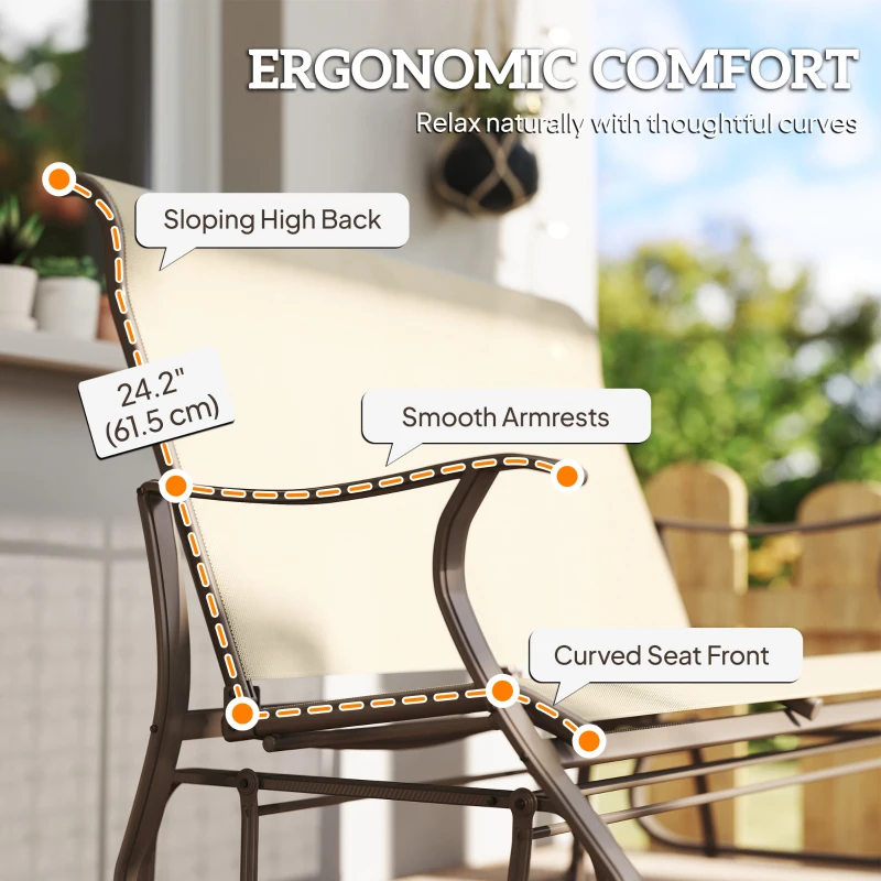 Outsunny 2-Person Outdoor Glider Chair, Patio Glider Rocking Chair with Mesh Seat and Backrest, Steel Frame for Outdoor, Backyard, Khaki
