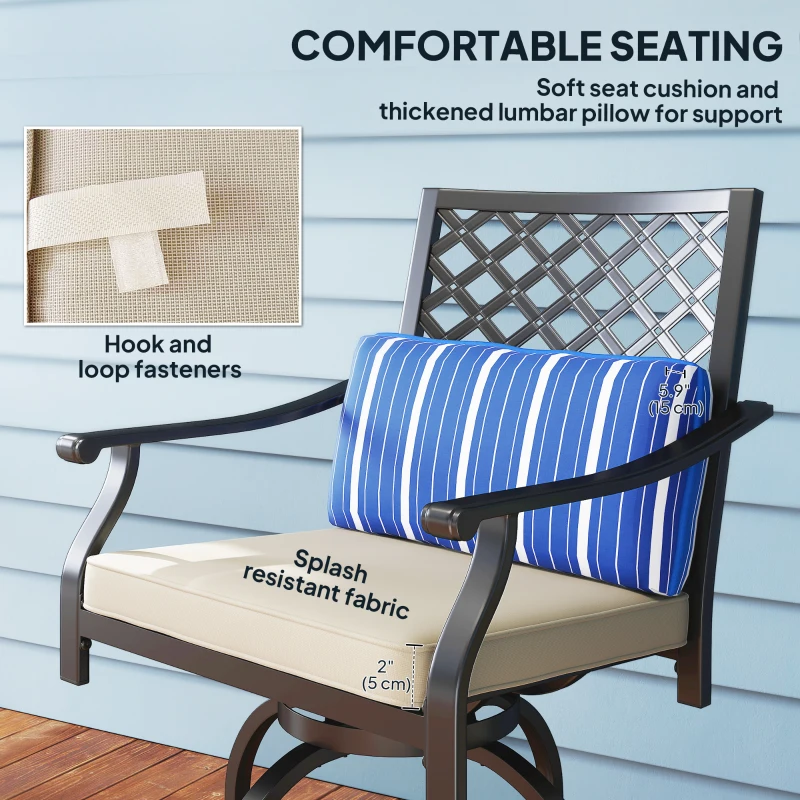 Outsunny Outdoor Bar Stools Set of 2, Bar Height Swivel Patio Chairs with Cushion, Pillow Footrest for Poolside, Backyard