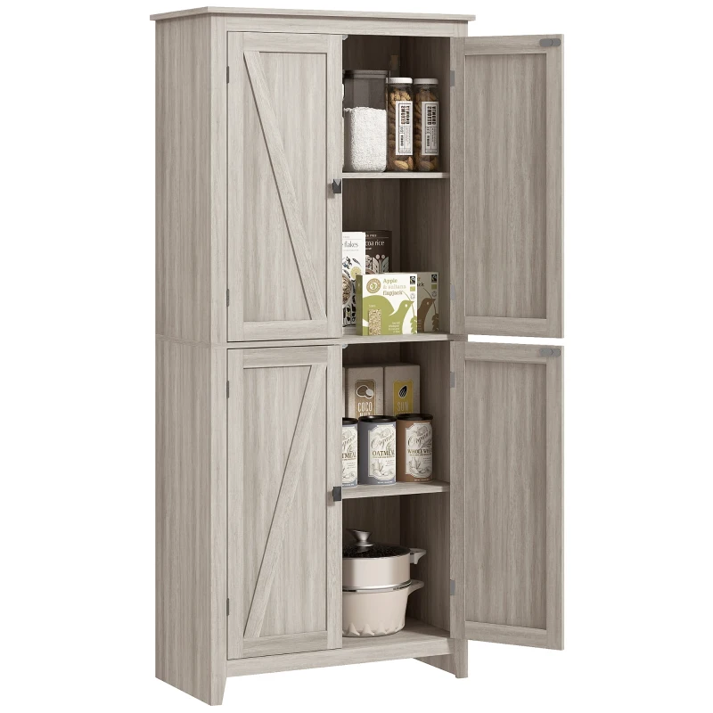 HOMCOM 72" Freestanding Storage Cabinet, Kitchen Pantry Cabinet with Doors and Shelves for Dining Room, Grey