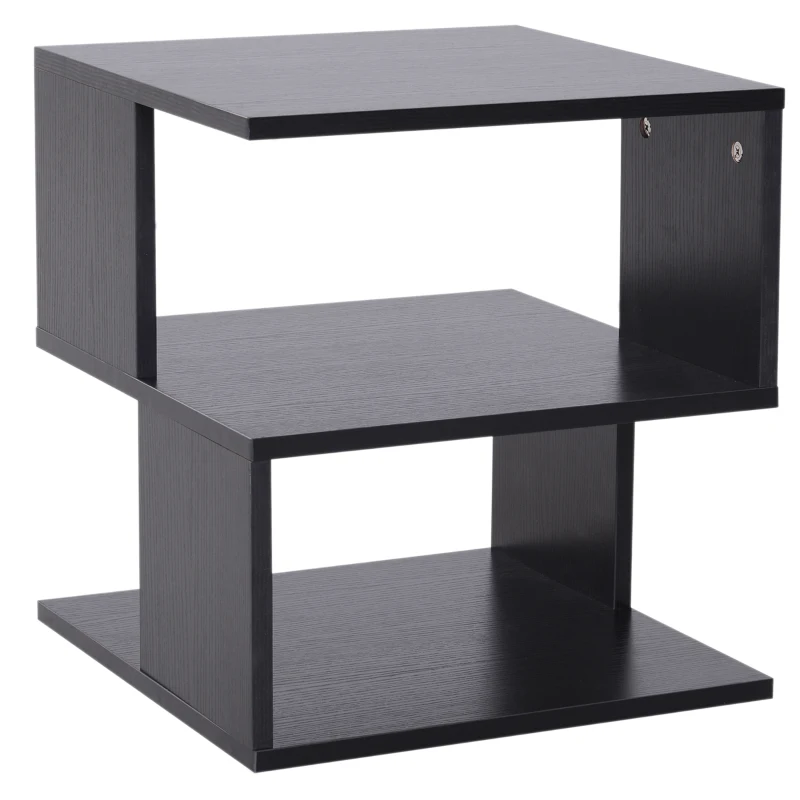 HOMCOM Modern Square 3 Tier Wood Coffee Side Table Storage Shelf Rack End Table Home Office Living Room Small Desk Black