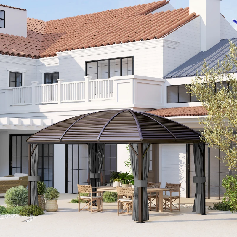 Outsunny 10' x 13' Hardtop Gazebo Aluminum Outdoor Canopy with Mesh Nettings, Curtains, Dark Grey