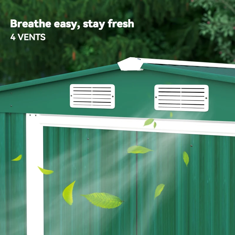 Outsunny 8.5' x 6.8' x 5.8' Practical Backyard Garden Storage Tool Shed Double Sliding Door 4 Ventilation Slots, Green