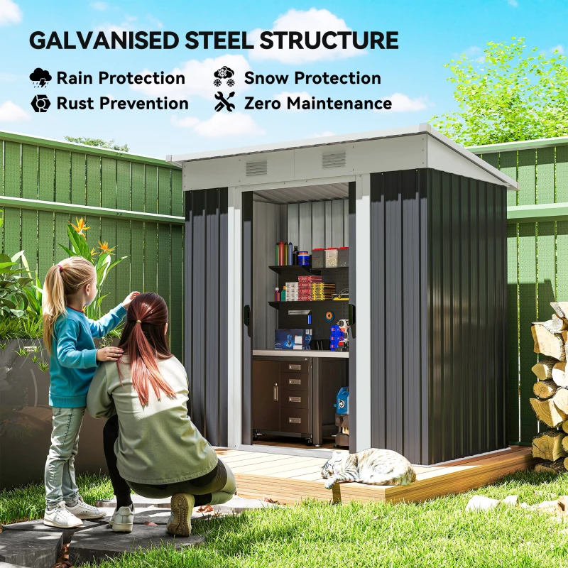 Outsunny 6' x 4' Outdoor Storage Shed, Metal Garden Tool Storage House Organizer with Lockable Sliding Doors and Vents for Backyard Patio Lawn, Charcoal Grey