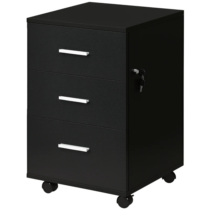 Vinsetto Mobile Filing Cabinet with Wheels, 3 Drawer File Cabinet with Lock and Keys for Home Office, Black