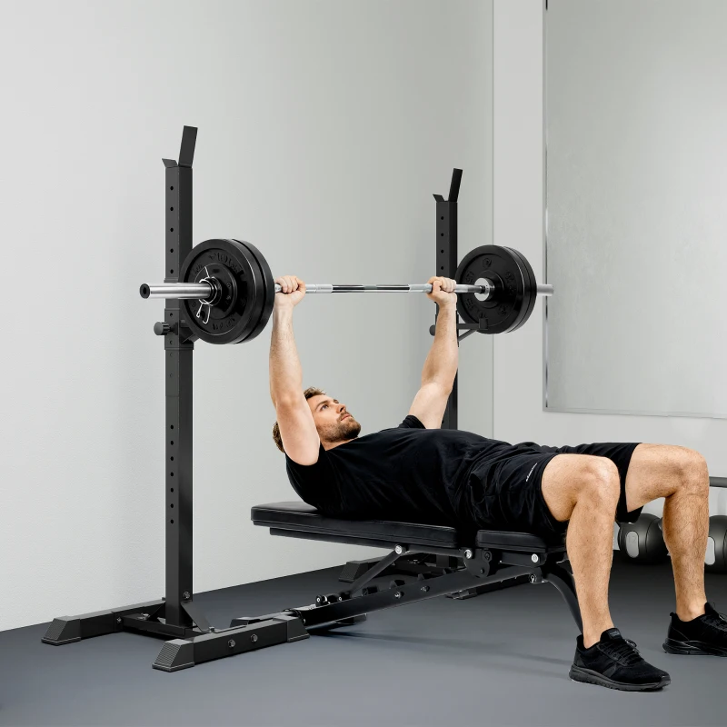 Soozier Adjustable Stable Power Squat Stand Portable 2 Bars Barbell Holder Weight Rack Black