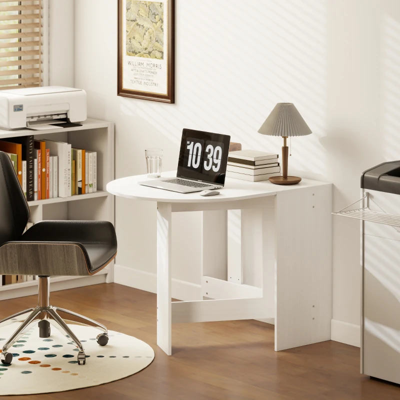 HOMCOM Oval Folding Dining Table, Space Saving Drop Leaf Kitchen Table for Dining Room, Living Room, Distressed White