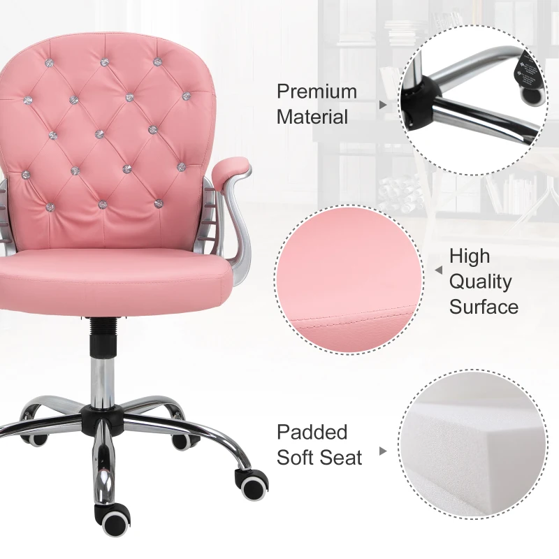 Vinsetto Office Chair, Computer Desk Chair with Adjustable Height and Tufted Back, Pink