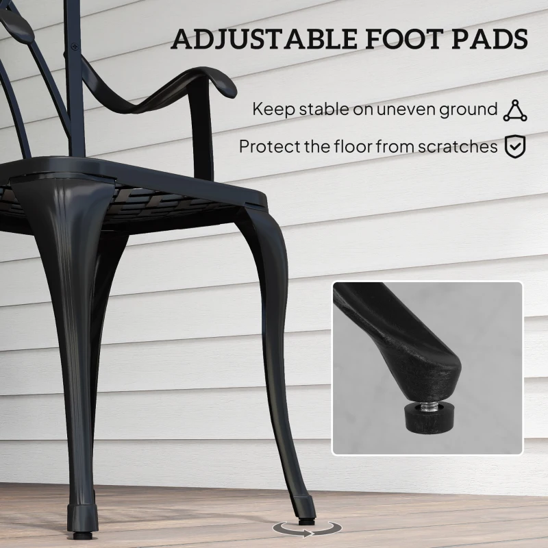 Outsunny 3 Pieces Patio Bistro Set, Cast Aluminum Outdoor Conversation Furniture Set, Coffee Table with Umbrella Hole, 2 Armchairs, Brown