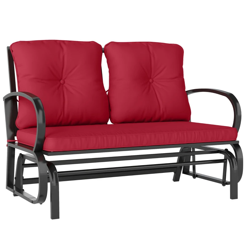Outsunny 2-Person Outdoor Glider Chair, Patio Double Rocking Loveseat with Steel Frame and Cushions for Backyard, Garden and Porch, Red