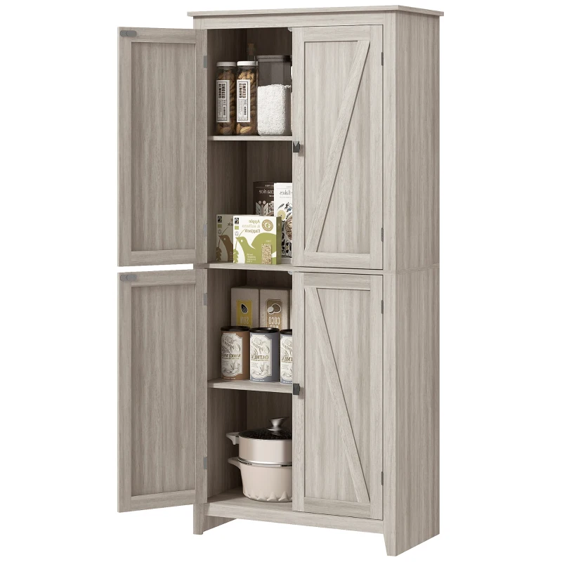 HOMCOM 72" Freestanding Storage Cabinet, Kitchen Pantry Cabinet with Doors and Shelves for Dining Room, Grey