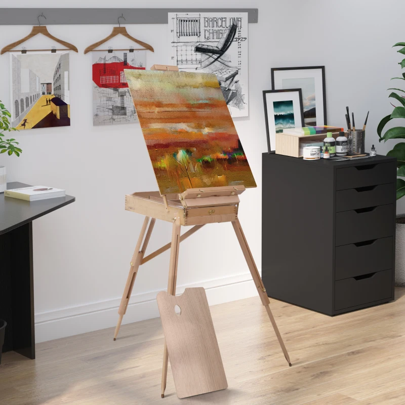HOMCOM Folding Wood French Artists Easel Set Portable Art Painters Tripod Sketch Craft