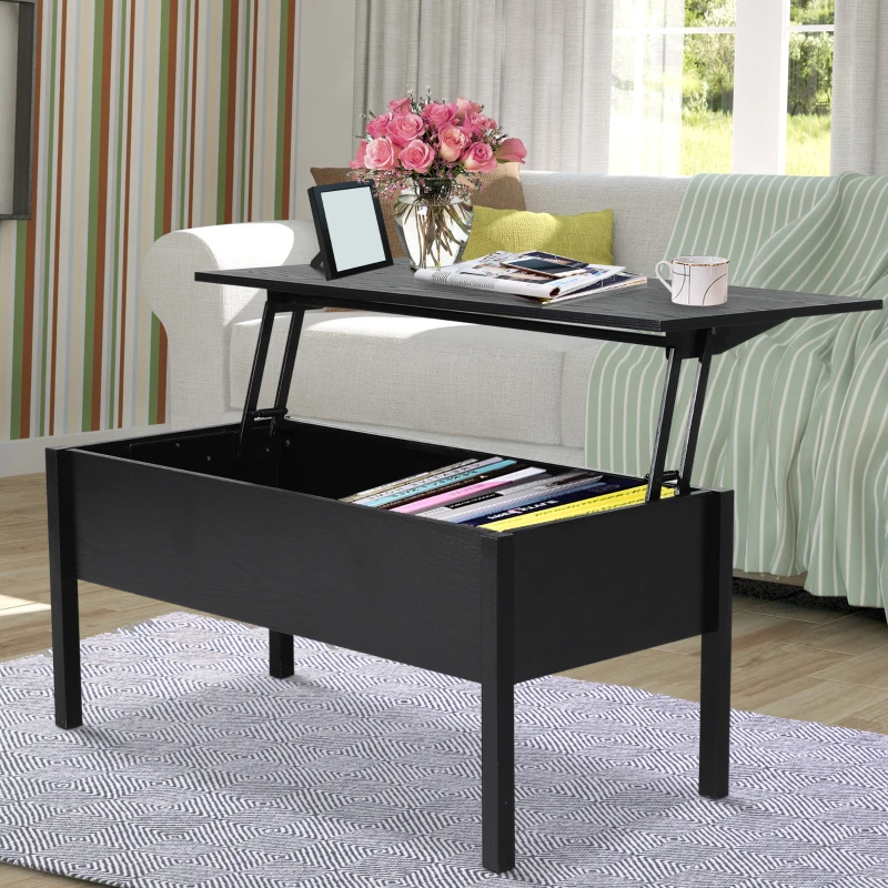 HOMCOM 39" Modern Lift Top Coffee Table with Hidden Storage Compartment, Center Table for Living Room, Black