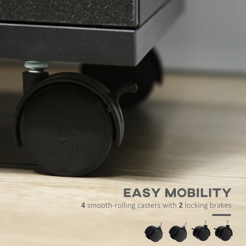 Vinsetto Mobile Filing Cabinet with Wheels, 3 Drawer File Cabinet with Lock and Keys for Home Office, Black