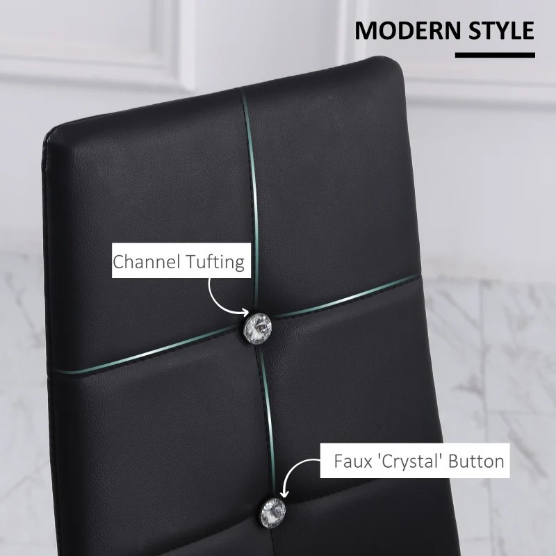 HOMCOM Set of 6 Button Tufted Back Side Chairs with Upholstered Seat, Steel Legs for Living Room, Kitchen, Bedroom, Black