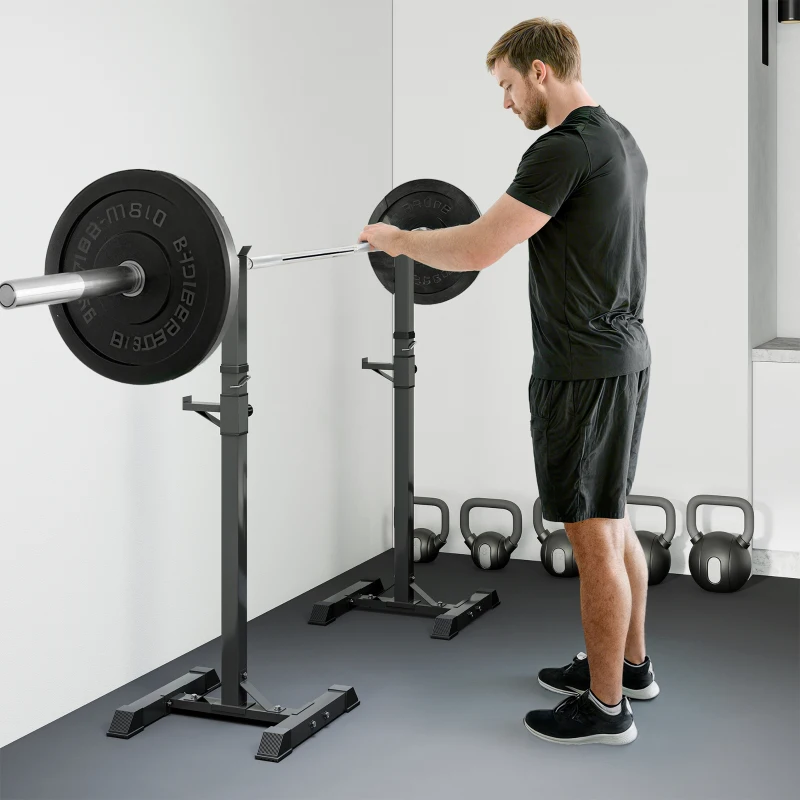 Soozier Adjustable Stable Power Squat Stand Portable 2 Bars Barbell Holder Weight Rack Black