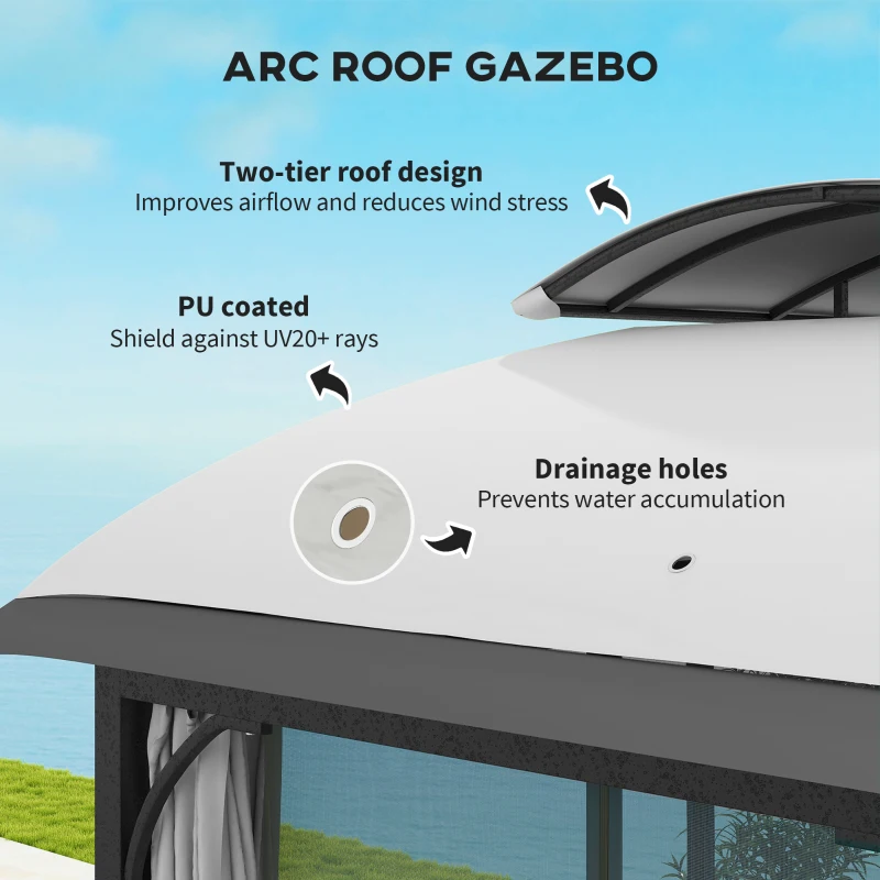 Outsunny 11' x 13' Patio Gazebo, Double Roof Outdoor Gazebo Canopy with Netting & Curtains, Galvanized Metal Frame, Light Grey