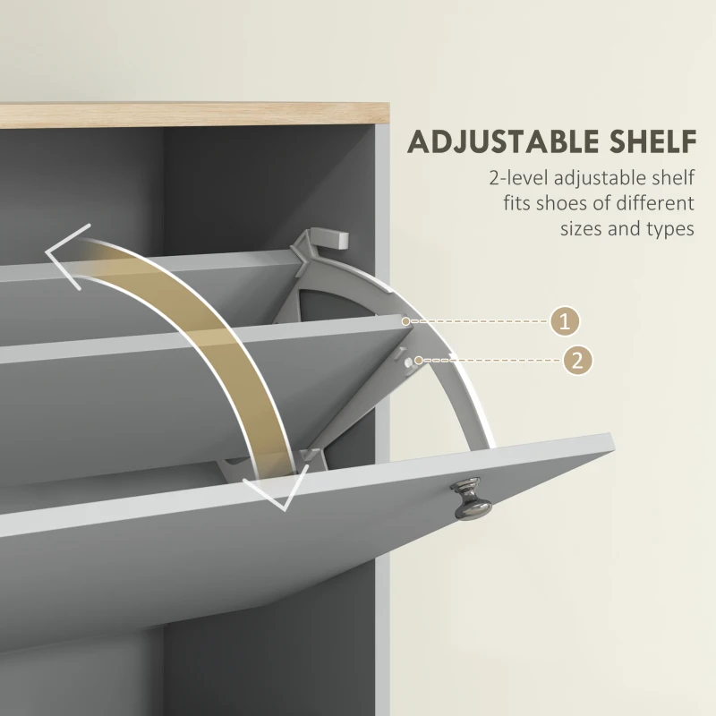 HOMCOM Entryway Shoe Storage Small Modern Flip-Flop Shoe Cabinet with 3 Flip Drawers Adjustable Shelves for 24 Pairs of Shoes, Grey