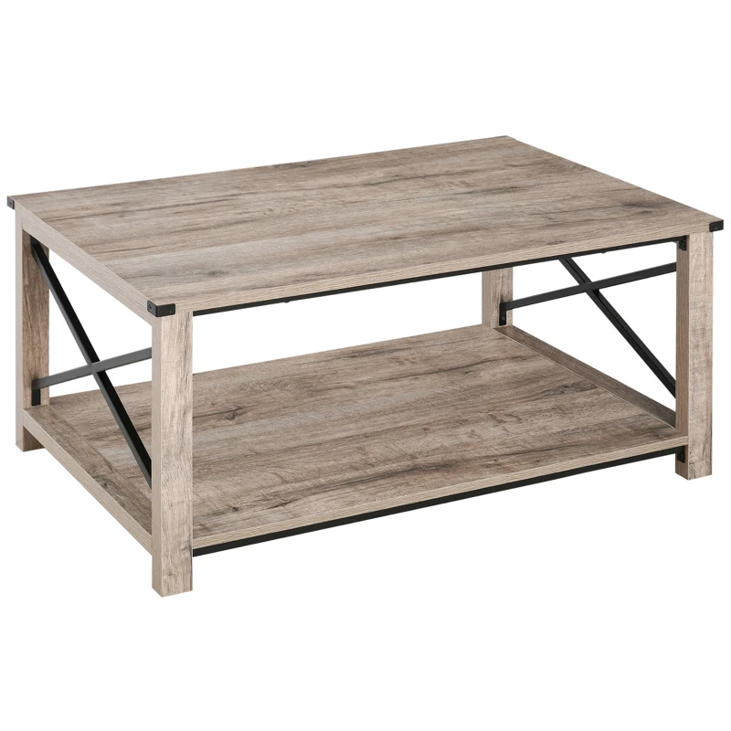 HOMCOM Industrial Coffee Table, Cocktail Table with Bottom Storage Shelf, Metal X-Bar for Living Room Bedroom