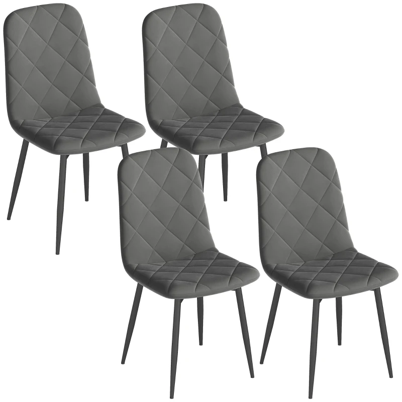 HOMCOM Dining Chairs Set of 4, Upholstered Dining Room Chairs with Steel Legs, Modern Kitchen Chair for Dining Room, Grey