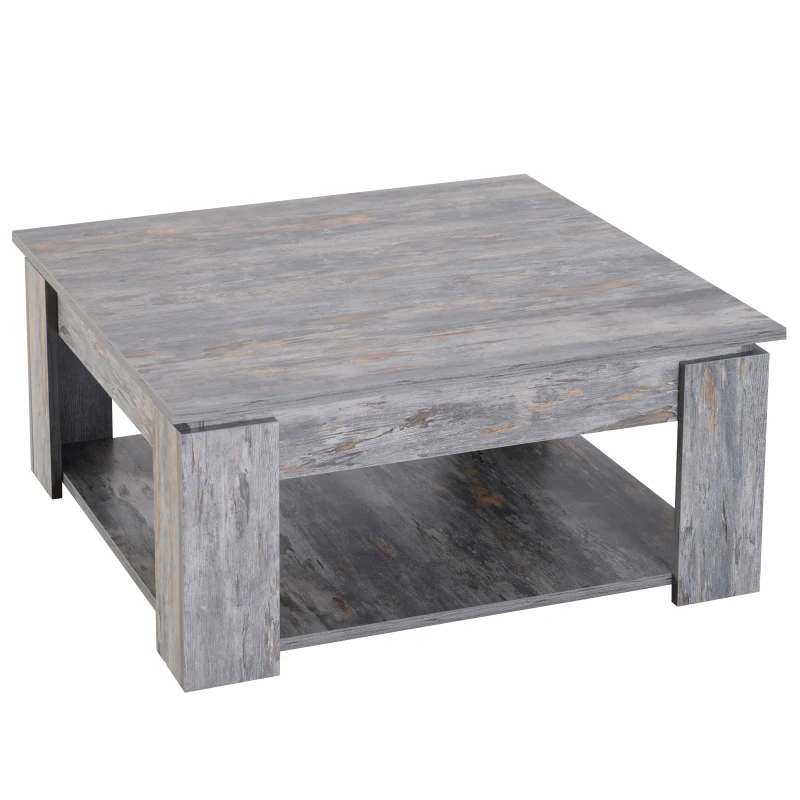 HOMCOM Modern Coffee Table with Storage Shelf, Square  Cocktail Table, Center Table for Living Room, Grey