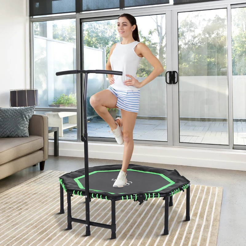 Soozier 48" Mini Trampoline, Foldable Trampoline with Adjustable Handle Bar for Adults Exercise, Workout, Fitness, Green