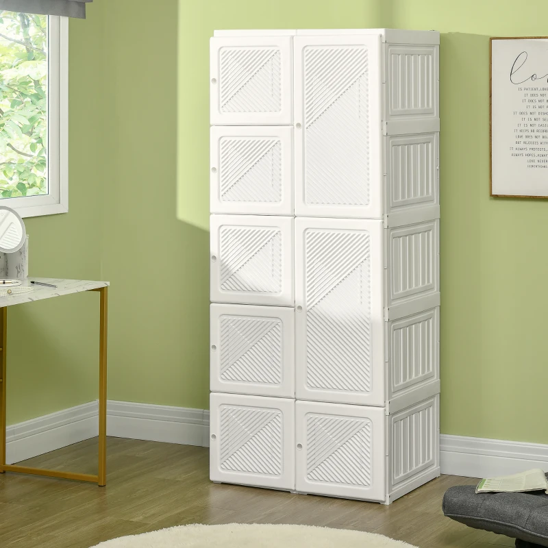 HOMCOM Portable Wardrobe Closet, Folding Bedroom Wardrobe, Clothes Storage Organizer with Cube Compartments, White