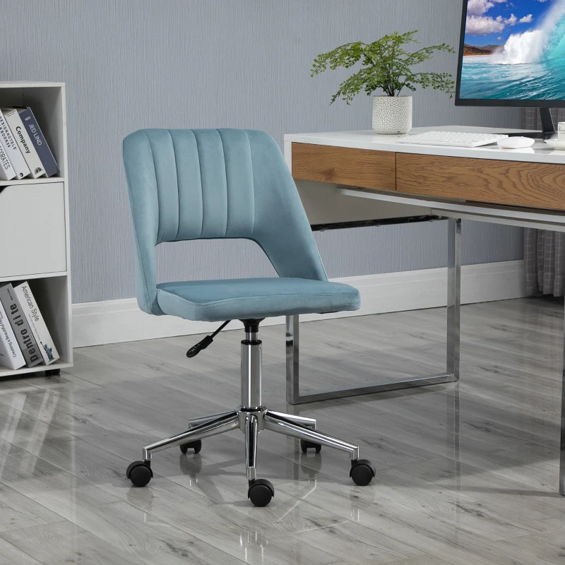 Vinsetto Mid Back Office Chair Velvet Fabric Swivel Scallop Shape Computer Desk Chair, Sky Blue